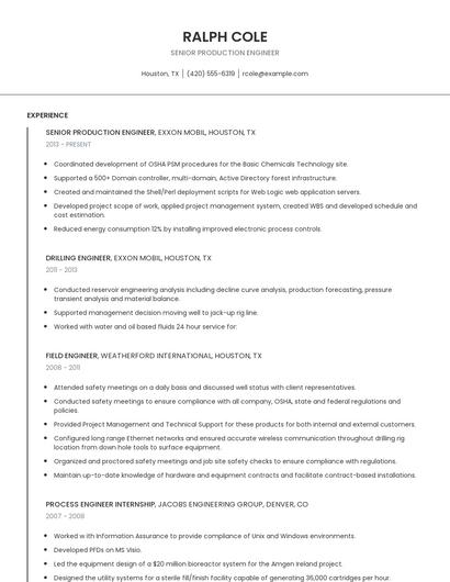 Senior Production Engineer Resume