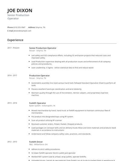 Senior Production Operator Resume