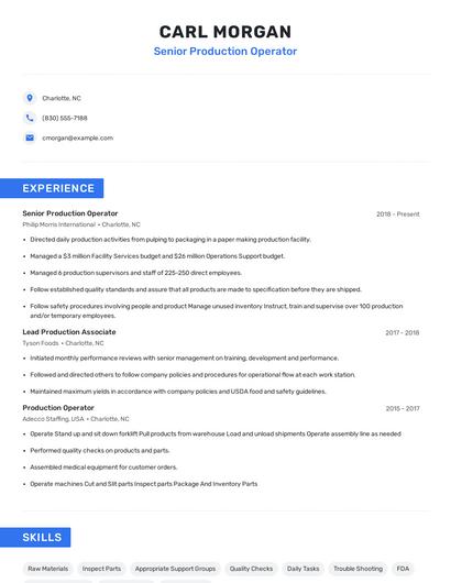 Senior Production Operator Resume