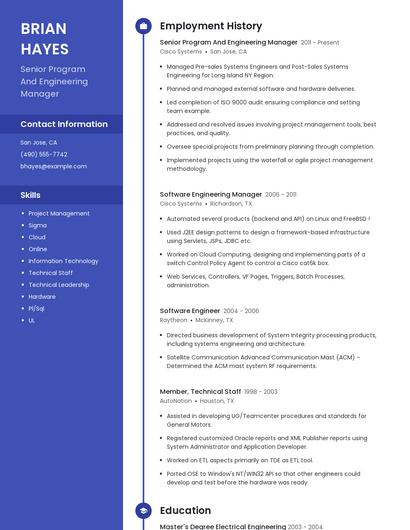 Senior Program And Engineering Manager Resume