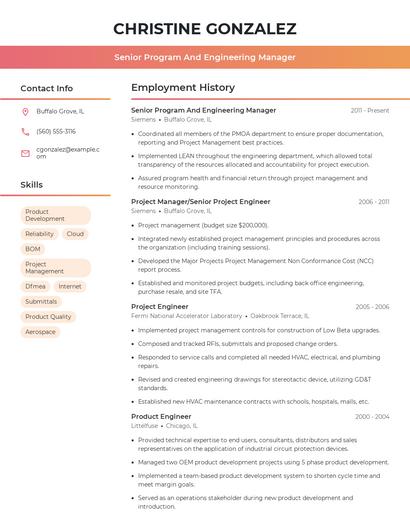 Senior Program And Engineering Manager Resume