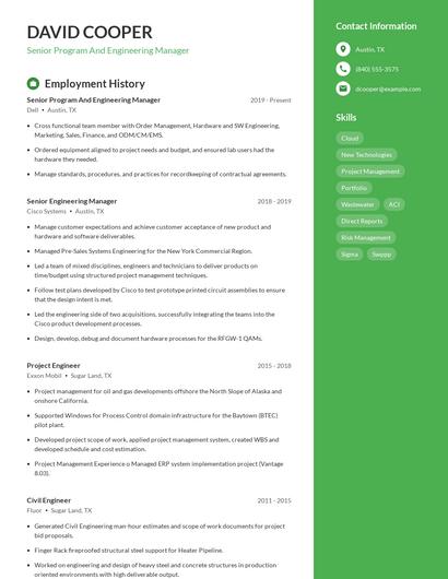 Senior Program And Engineering Manager Resume