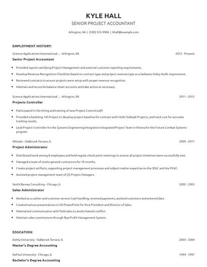 Senior Project Accountant Resume