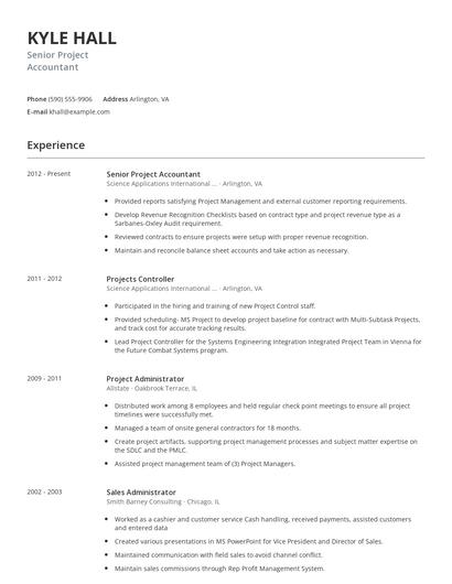 Senior Project Accountant Resume