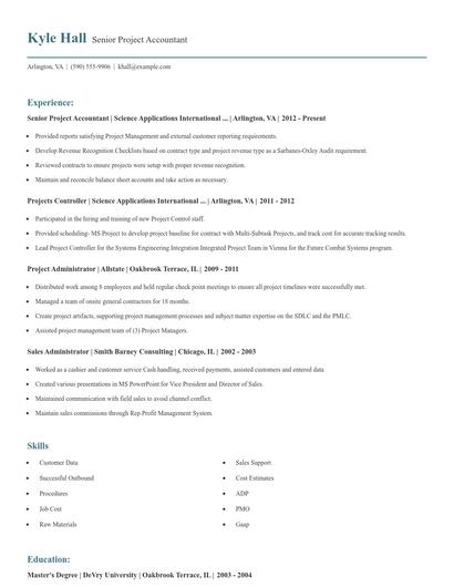 Senior Project Accountant Resume