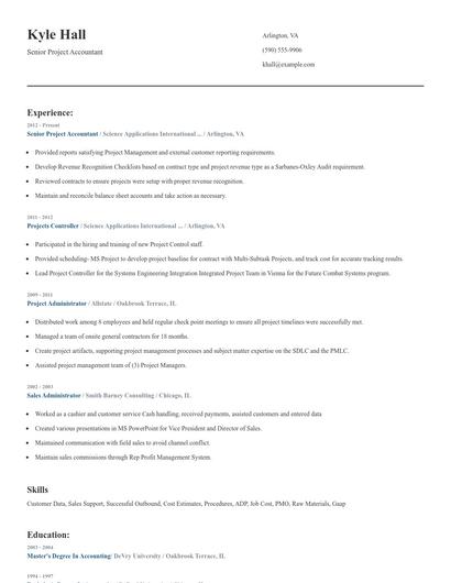 Senior Project Accountant Resume