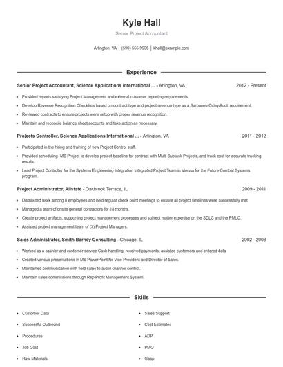 Senior Project Accountant Resume