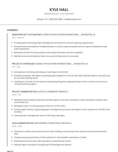 Senior Project Accountant Resume