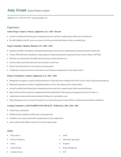 Senior Project Analyst Resume