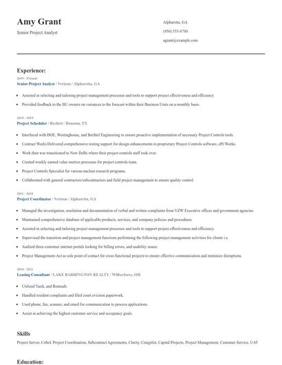 Senior Project Analyst Resume
