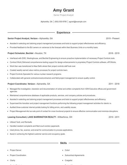 Senior Project Analyst Resume