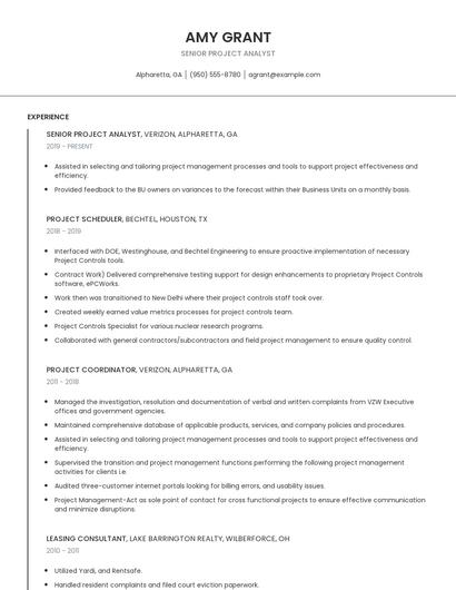 Senior Project Analyst Resume