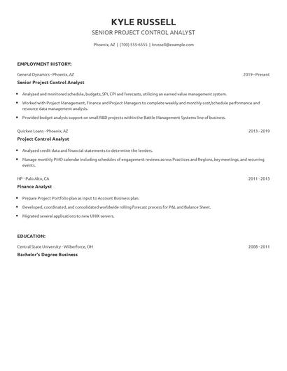 Senior Project Control Analyst Resume