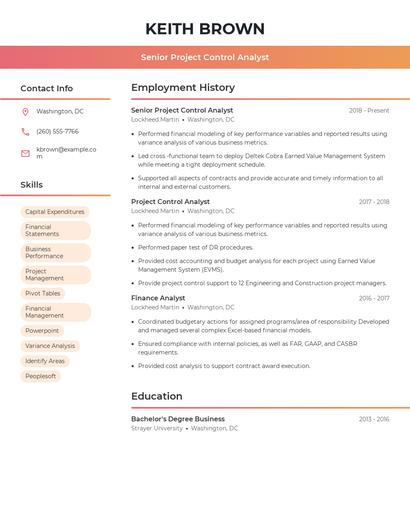 Senior Project Control Analyst Resume