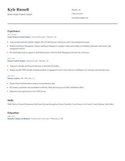 Senior Project Control Analyst Resume