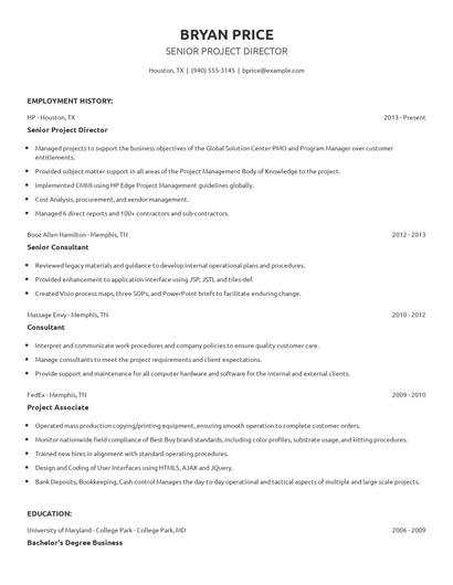 Senior Project Director Resume