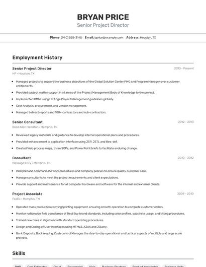Senior Project Director Resume