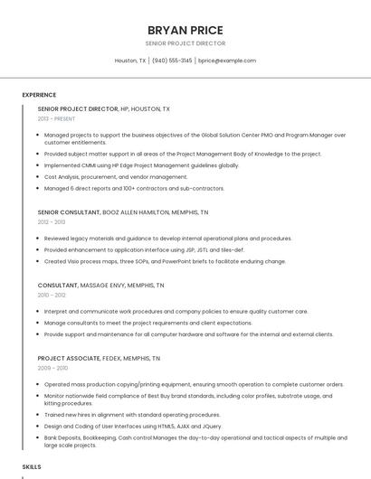 Senior Project Director Resume