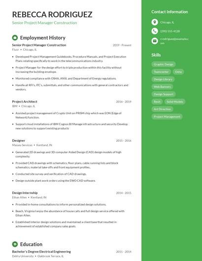 Senior Project Manager Construction Resume