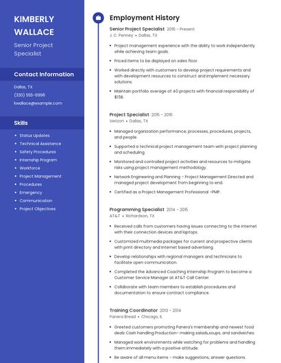 Senior Project Specialist Resume