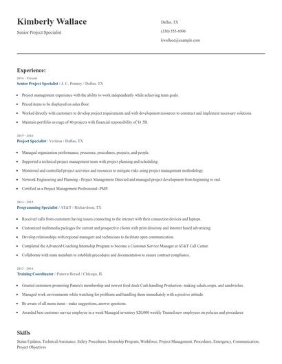 Senior Project Specialist Resume