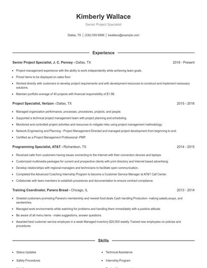 Senior Project Specialist Resume