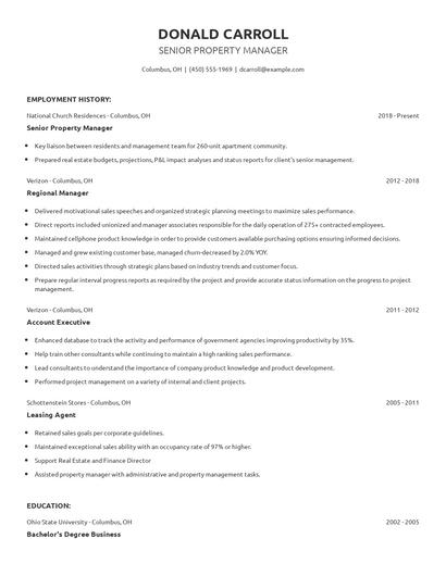 Senior Property Manager Resume