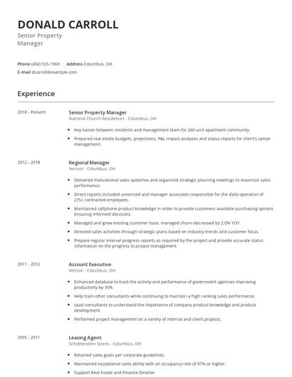 Senior Property Manager Resume