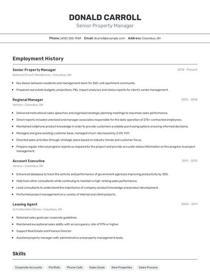 Senior Property Manager Resume