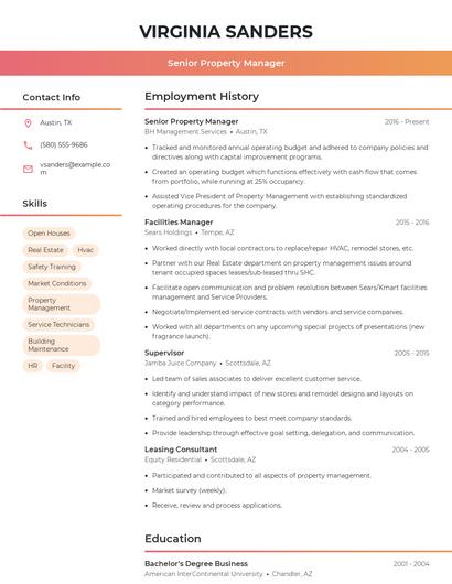 Senior Property Manager Resume