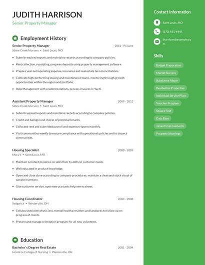 Senior Property Manager Resume