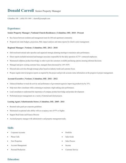 Senior Property Manager Resume