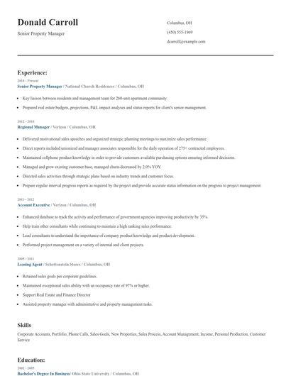 Senior Property Manager Resume
