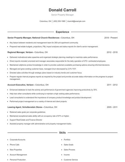 Senior Property Manager Resume