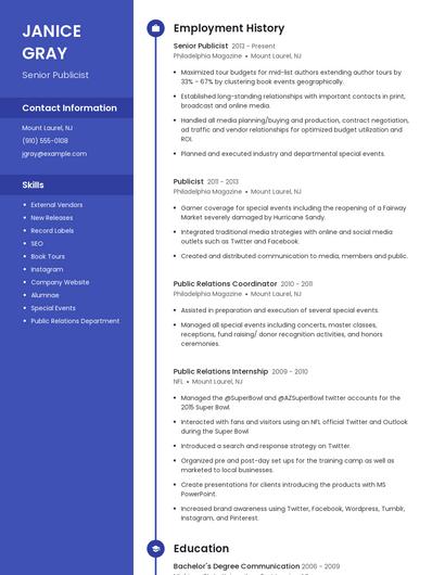 Senior Publicist Resume