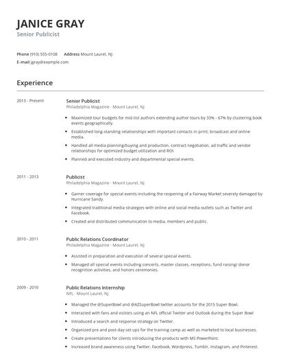 Senior Publicist Resume