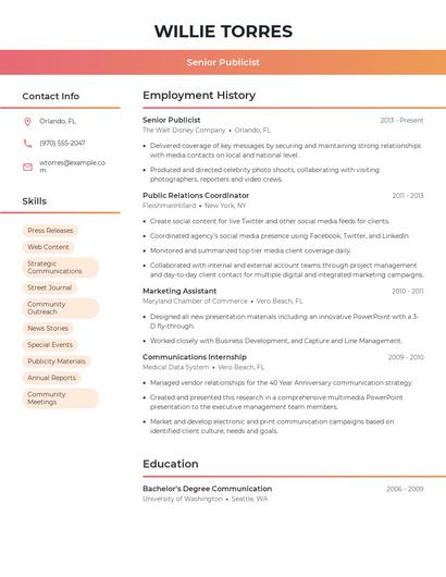 Senior Publicist Resume