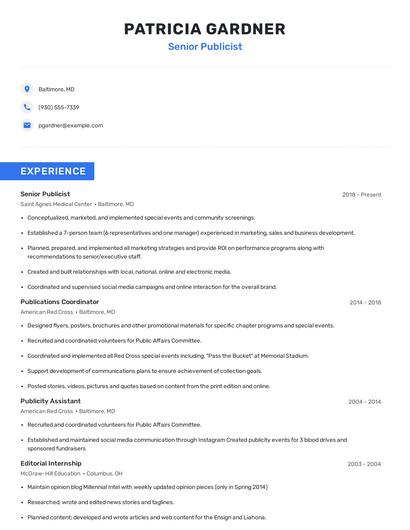 Senior Publicist Resume