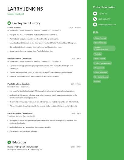 Senior Publicist Resume