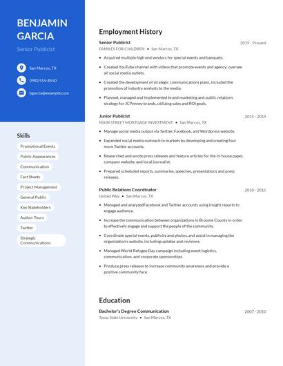 Senior Publicist Resume