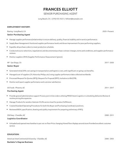 Senior Purchasing Agent Resume