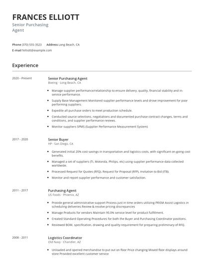 Senior Purchasing Agent Resume
