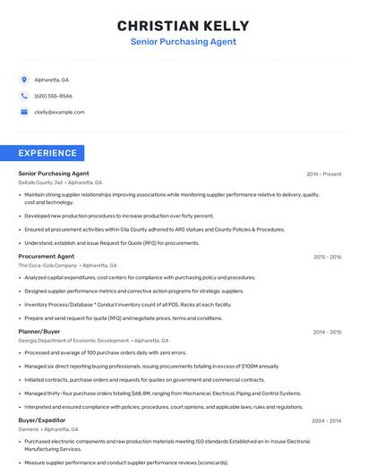 Senior Purchasing Agent Resume