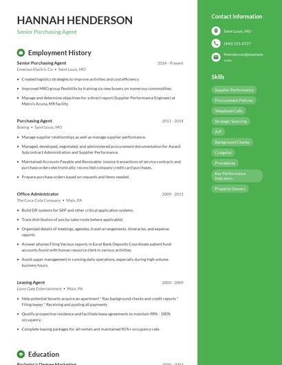 Senior Purchasing Agent Resume