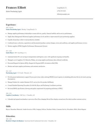 Senior Purchasing Agent Resume
