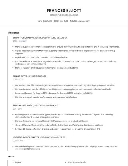 Senior Purchasing Agent Resume