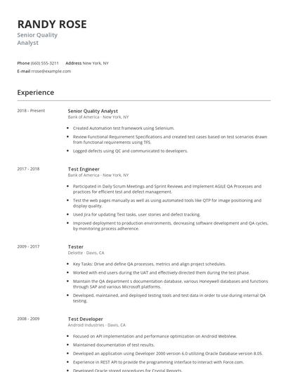 Senior Quality Analyst Resume