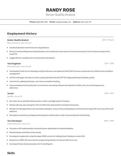 Senior Quality Analyst Resume