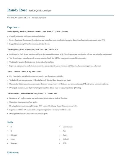 Senior Quality Analyst Resume