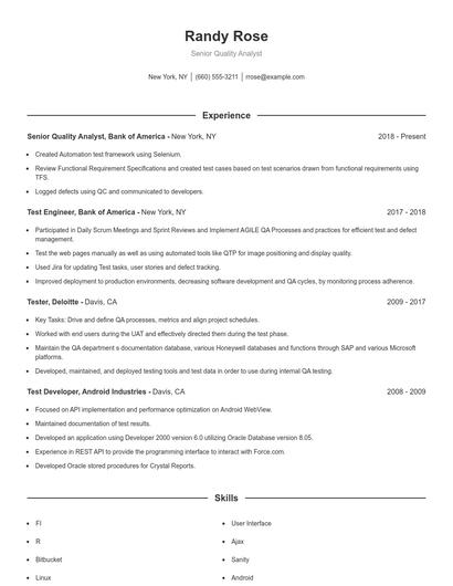 Senior Quality Analyst Resume